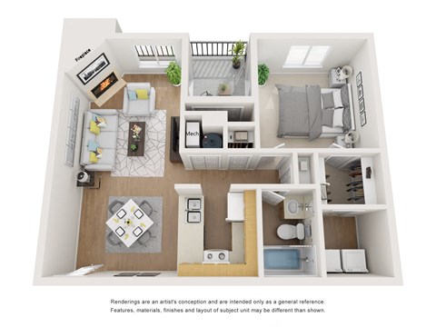 Floor plan for 1 bed, 1 bath, 679 sqft